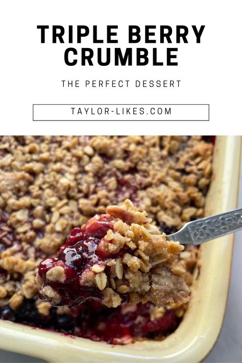 ☀️ Berry heaven in every bite! 🫐 Taylor-Likes' Triple Berry Crumble explodes with juicy berries & crunchy oat streusel. Easy, sweet, perfect for summer (or winter- no judgement)! Swap berries, add zing, go gluten free! Get recipe here: https://www.taylor-likes.com/desserts/triple-berry-crumble & Pin your berry bliss! #TripleBerryCrumble ✨ Hating Friends, Triple Berry Crumble, Triple Berry Crisp, Berry Crumble Recipe, How To Freeze Blackberries, Berry Crisp, Berry Crumble, Frozen Berries, Berry Pie