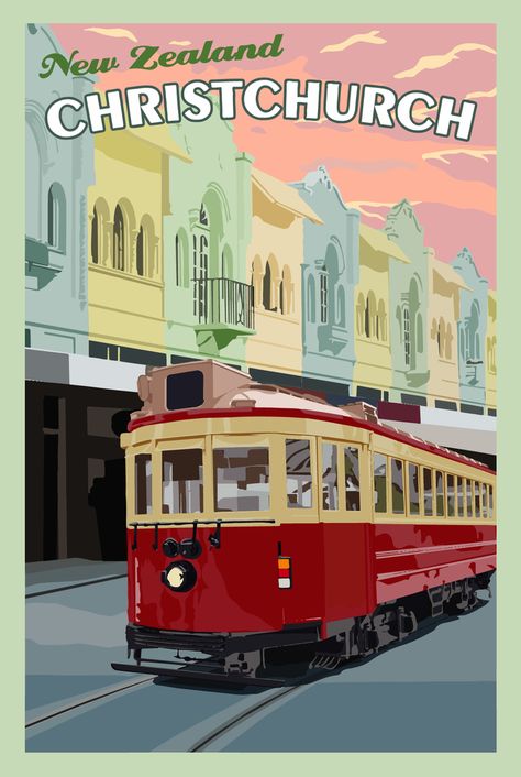 Christchurch New Zealand - Vintage Travel Poster Posters Australia, Vintage Postcards Travel, Train Posters, Postal Vintage, Christchurch New Zealand, Fotografi Vintage, Retro Travel Poster, Vintage Travel Poster, Vintage Train