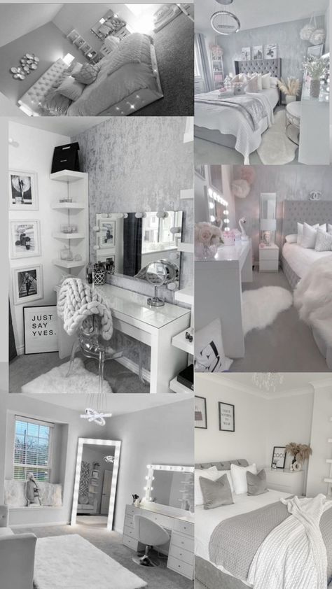 if you want your room to be grey but you don’t know where to start: well here you are Light Grey White Bedroom, Dark Grey Modern Bedroom, Grey And White Room Ideas Bedroom, Grey Coquette Room, Room Inspo White And Grey, Aesthetic Room Grey Walls, Light Gray And White Bedroom, Gray White And Pink Bedroom, Guess Room Idea