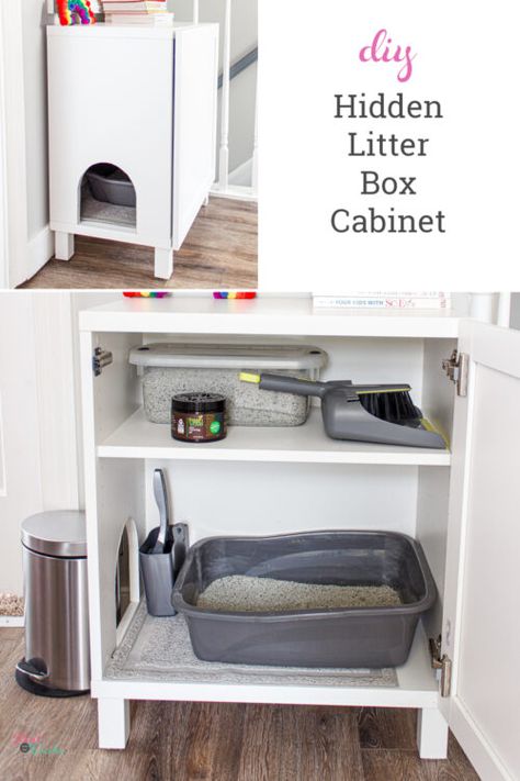 Litter Box Ideas Hidden, Cat Litter Box Ideas Hidden, Cat Litter Box Diy, Cat Litter Box Ideas, Litter Box Cabinet, Litter Box Ideas, Hiding Cat Litter Box, Diy Litter Box, Katt Diy