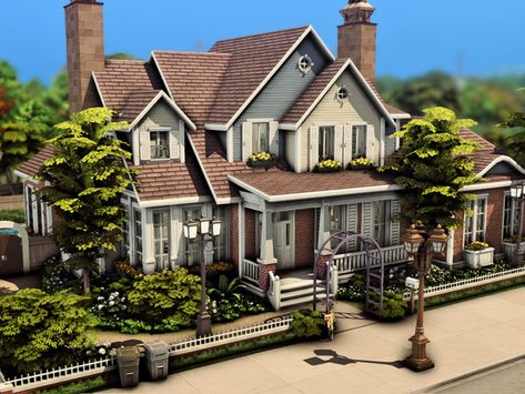 plumbobkingdom's Suburban Family House Large Suburban House Exterior, Sims 4 Suburban House, Suburban House Exterior, Bloxburg Suburban, Suburban Mansion, Sims 4 House Download, Suburban Family Home, Sims 4 Family House, Suburban Houses