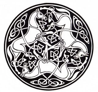 A Celtic knot of horses, representing power, nobility, and connection to the earth Trivet Ideas, Celtic Lettering, Celtic Horse Tattoo, Nordic Artwork, Viking Shields, Celtic Horse, Celtic Animals, Celtic Artwork, Celtic Ornaments