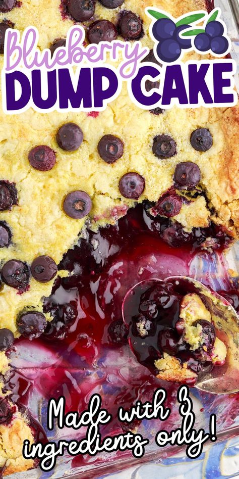 This easy blueberry dump cake recipe is one of the best desserts made with just 4 simple ingredients that make a delicious cake the whole family can enjoy. The fresh tangy blueberries pair perfectly with the sweet filling and buttery cake topping. Easy Yellow Cake, Blueberry Dump Cake, Blueberry Dump Cake Recipes, Fruit Pie Filling, Blueberry Dump Cakes, Dump Cake Recipe, Canned Blueberries, Golden Cake, Blueberry Pie Filling