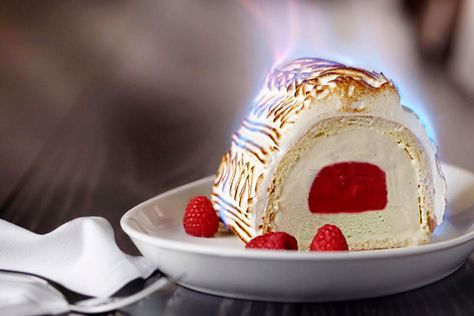 6 Mind-Blowing Desserts to Add to Your Foodie Bucket List (Flaming Cakes Ahead!) Baked Alaska Flambe, Graham Cracker Biscuits, Flambe Desserts, Vanilla Gelato, Blueberry Sorbet, Retro Desserts, Dc Washington, The Best Desserts, Baked Alaska