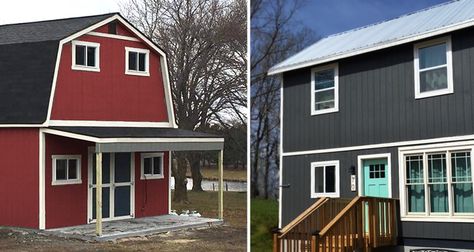 Comparing the Barn and the Farmhouse from Tuff Shed – Project Small House Tuff Shed House, 2 Story Shed House, Two Story Shed, 2 Story Shed, Shed House, Shed Tiny House, Gambrel Style, Tuff Shed, Summer Wind