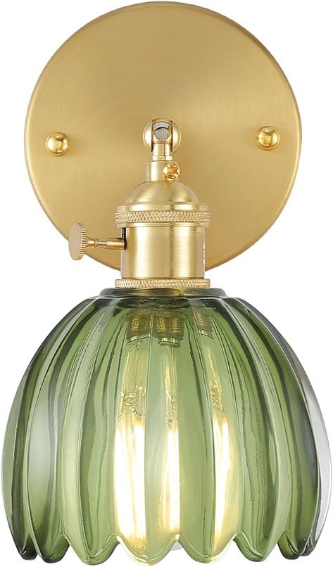 Shenmoyl Vintage Wall Sconces with Green Tulip Glass Lampshade 180 Degree Adjustable Brass Sconces Hradwired Modern Wall Lighting Fixture with Switch for Bedside Bedroom Doorway - Amazon.com Modern Wall Lighting, Brass Sconces, Vintage Wall Sconces, Glass Lampshade, Mural Floral, Modern Sconces, Ceiling Fan In Kitchen, Modern Wall Lights, Wall Lighting