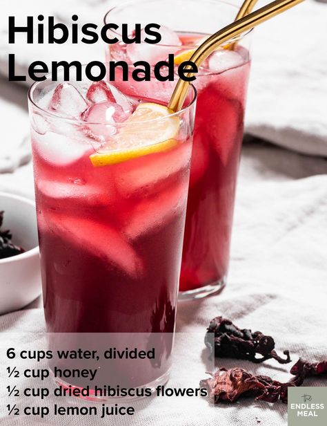 Hibiscus Lemonade Recipes, Jamaica Drink Recipe, Hibiscus Drink Recipes, Hibiscus Beverage, Hibiscus Juice Recipe, Hibiscus Tea Lemonade, Refreshing Summer Drinks Healthy, Hibiscus Recipes, Hibiscus Refresher