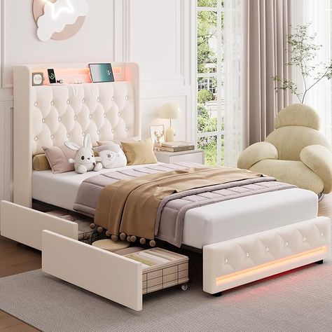 Amazon.com: HIFIT: Bed Frames White Full Size Bed Frame, Aesthetic Bed Frame, Amazon Bedroom Decor, Bed Frame Ideas, White Sofa Set, Moving Bed, Platform Bed Frames, Cozy Beds, Led Bed