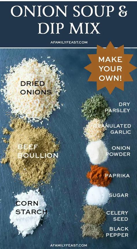 Onion Soup Dip, Homemade Onion Soup, Onion Soup Mix Recipe, Dry Soup Mix, Homemade Dry Mixes, Homemade Spice Mix, Spice Blends Recipes, Spice Mix Recipes, Seasoning And Spice