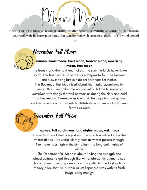 Wicca Crafts, New Moon Intentions, November Full Moon, Moon Intentions, Magickal Correspondences, Moon Core, Frost Moon, Full Moon Names, Divination Witch