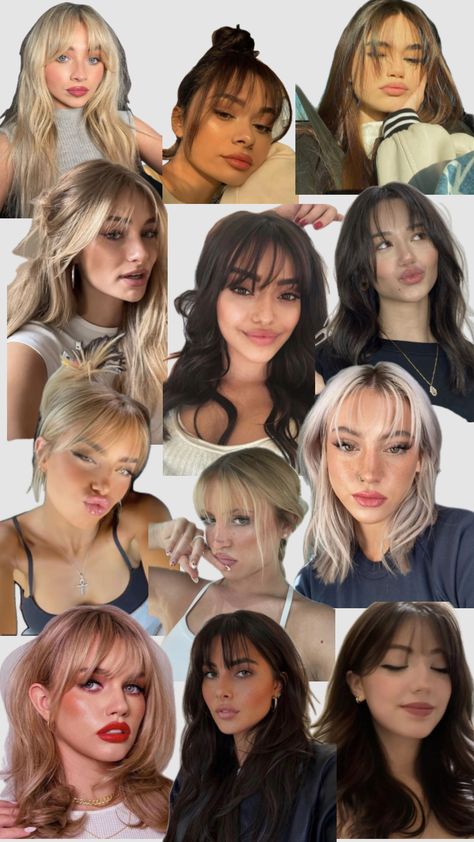 Wispy bangs How To Cut Wispy Bangs Tutorial, Wispy Fringe Bangs, Bottleneck Bangs, Fringe Styles, Bangs Tutorial, Cute Simple Hairstyles, Blowout Hair, Heatless Hairstyles