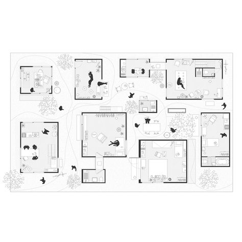 Architecture Floor Plan Drawing, Plan Illustration Architecture, Floor Plan Graphic, Housing Projects Architecture, Architecture Plan Drawing, Floor Plan Architecture, Moriyama House, Architecture Floor Plan, Mos Architects