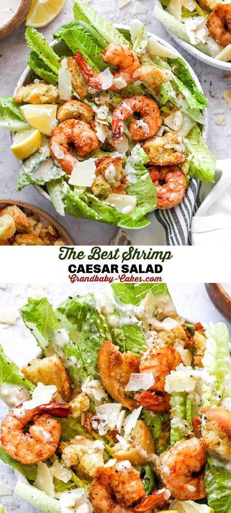 Shrimp And Salad, Shrimp Ceased Salad, Shrimp Ceasar Salad, Shrimp Caesar Salad, Seafood Cravings, Seafood Salads, Spiced Shrimp, Salad Shrimp, Lettuce Recipes