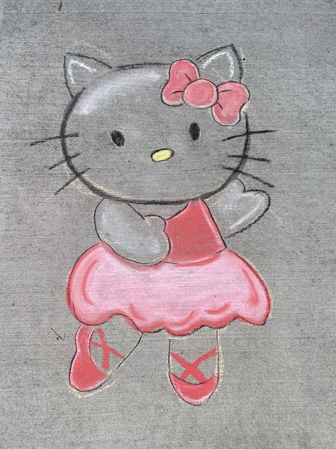 Hello Kitty Chalk Art, Chalk Art Sidewalk, Drawing With Chalk, Fun Chalk Art, Sidewalk Chalk Art, Kitty Drawing, Hello Kitty Drawing, Hello Kitty Backgrounds, Sidewalk Chalk