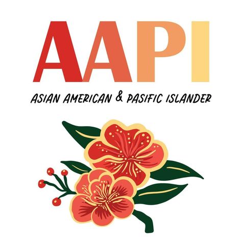 AAPI - Asian American Pasific Islander logo banner with asian style peony blossom. Logo for AAPI heritage month. Simple square greeting card. Filipino Heritage Month, Aapi Art, Blossom Logo, Aapi Heritage Month, Logo Banner, Pacific Islands, Club Ideas, Heritage Month, Asian American