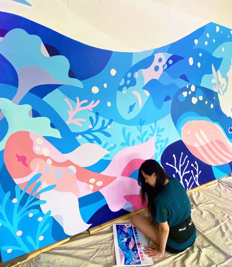 Water Mural, Underwater Mural, Alice Lee, Ocean Bedroom, Ocean Mural, Aquatic Center, Pool Art, Street Mural, Dive Shop