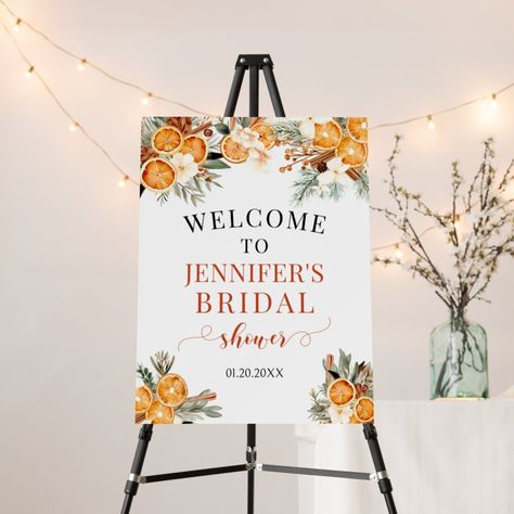 Oranges Christmas, Bridal Shower Brunch Decorations, Fall Bridal Shower Decorations, Christmas Bridal Shower, Wedding Shower Signs, Christmas Bridal Showers, Outdoor Welcome Sign, Spring Bridal Shower, Wedding Shower Decorations