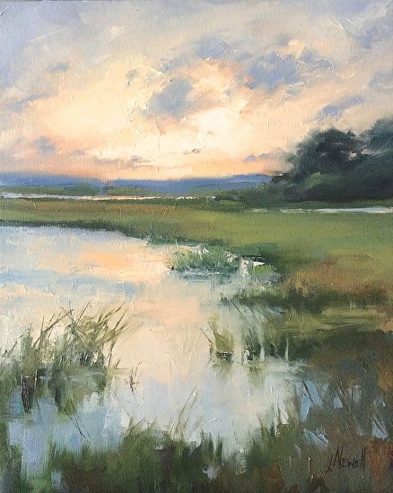 Summer Evening, Oil Painting, Water, Art