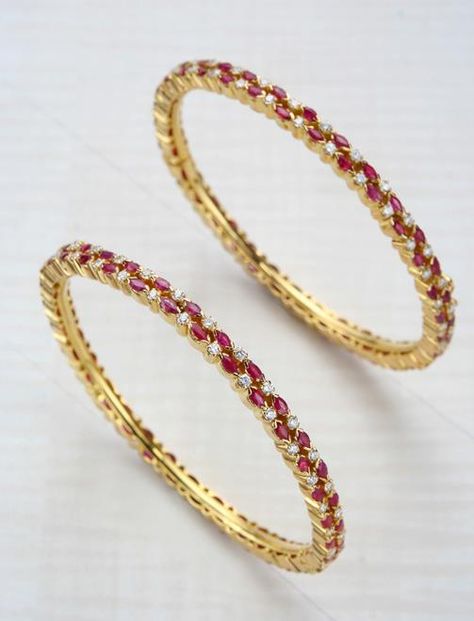 Ruby Bangles photo Crown Braids, Latest Indian Jewellery, 22 Carat Gold Jewellery, Ruby Bangles, Bridal Diamond Necklace, Diamond Bangles, Diamond Bracelet Design, New Gold Jewellery Designs, Bangles Gold