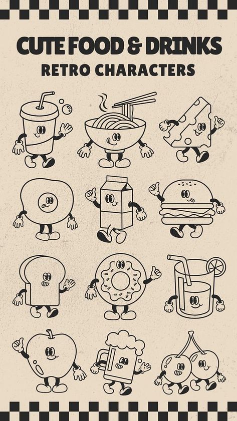 Retro character, editable design element set | premium image by rawpixel.com / Aew Groovy Doodles, Retro Doodles, Apple Beer, Cartoon Character Clipart, Logos Vintage, Logos Retro, Character Clipart, Retro Character, Doodle Characters