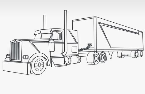 Big Rig Trucks Drawing, Semi Truck Coloring Pages, Truck Drawings, Truck Games, Stuff To Print, Drawing Sheet, Truck Coloring Pages, Big Rig Trucks, Small Canvas Art