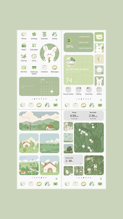 Aesthetic green widgets icon homescreen and lockscreen wallpaper kawaii cottagecore Aesthetic Green Phone Wallpaper, Light Green Homescreen, Green Widget Ideas, Phone Themes Green, Green Home Screen Layout, Green Home Screen Aesthetic, Wallpaper Backgrounds Green Aesthetic, Ipad Green Wallpaper, Ipad Homescreen Ideas Green