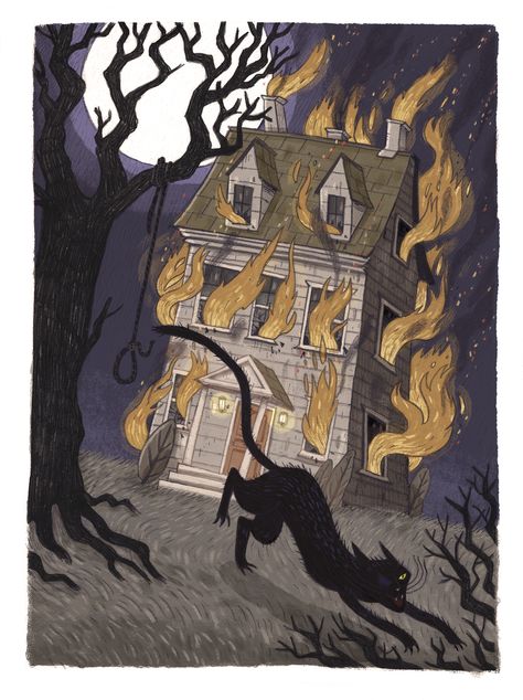 The Black Cat Edgar Allan Poe, Edgar Allan Poe Illustration, Edgar Allan Poe Art, E A Poe, Black Cat Comics, Black Cat Illustration, Gothic Novel, Edgar Allen Poe, The Black Cat