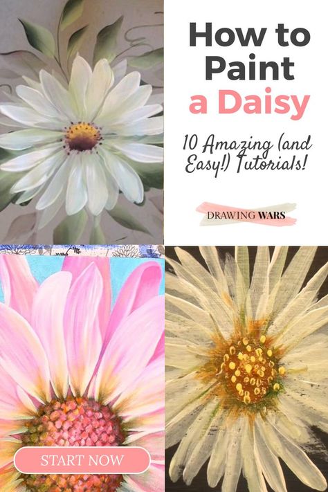 How to Paint a Daisy Easy Step by Step, 10 great tutorials! Learn How to Paint Daisy Flower with the Best Online Video Tutorials with Acrylic, Watercolor and many more techniques! Painting Tutorial for Beginners! Pictures Of Daisy Flowers, How To Paint A Daisy In Acrylic, Painting Daisies Easy, Daisy Flower Acrylic Painting, Painting Daisy Easy, How To Paint A Daisy Step By Step, Daisy Paintings Acrylic, Painted Daisy Flower, How To Paint Daisy Flowers