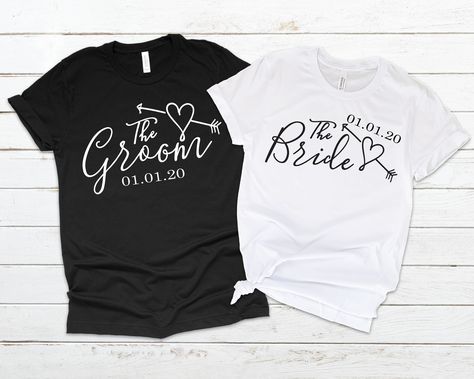 #weddingtshirt Bride And Groom T Shirts, Bride And Groom Shirts Ideas, Groom Tshirt Ideas, Wedding T Shirt Ideas, Bride Tshirt Ideas, Bride And Groom Tshirt, Bride And Groom Tshirts, Bride And Groom Shirts, Married Couple Shirts