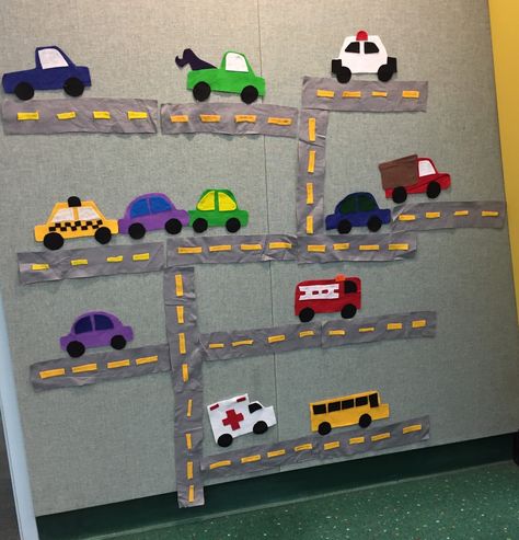 Quick Pic - Transportation Wall Felt Board Felt Story Boards Ideas, Diy Felt Board, Felt Board Patterns, Flannel Board Stories, Transportation Preschool, Felt Board Stories, Diy Preschool, Felt Stories, Transportation Theme