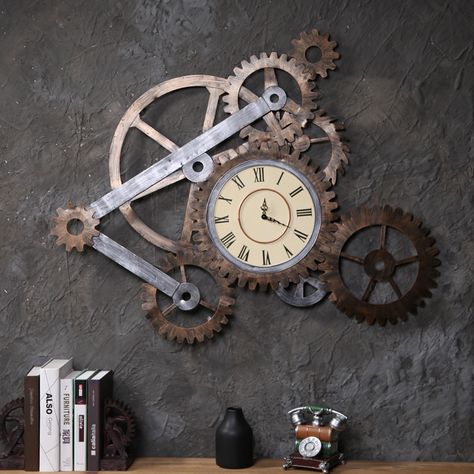 Industrial Gears, Industrial Design Style, Education Poster Design, Gear Clock, Cafe Wall, Clock Wall Decor, Iron Wall, Cafe Bar, Creative Decor