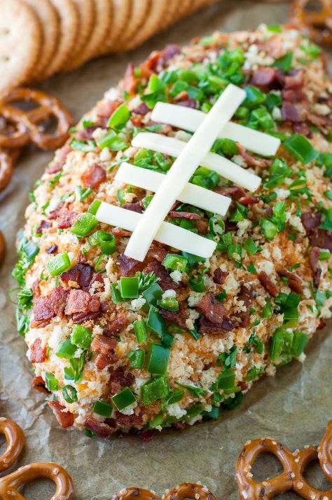 Jalapeño Popper Football Cheese Ball - Peas and Crayons