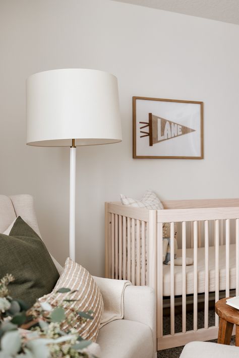 Lane’s Nursery Reveal (Minus the Wallpaper!) – Halfway Wholeistic Organic Modern Nursery, Kids Bedroom Decor Ideas, Office And Dining Room, Dining Room Furniture Ideas, Name Pennant, Nursery Ideas Neutral, Room For Boys, Halfway Wholeistic, Nursery Interior Design