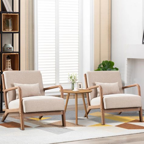 Bonzy Home Mid Century Modern Accent Chairs, Set of 2, Beige - Walmart.com Home Mid Century Modern, Reading Armchair, Modern Accent Chairs, Home Mid Century, Mid Century Accent Chair, Mid Century Modern Accent Chairs, Accent Chair Set, Upholstered Accent Chairs, Large Chair