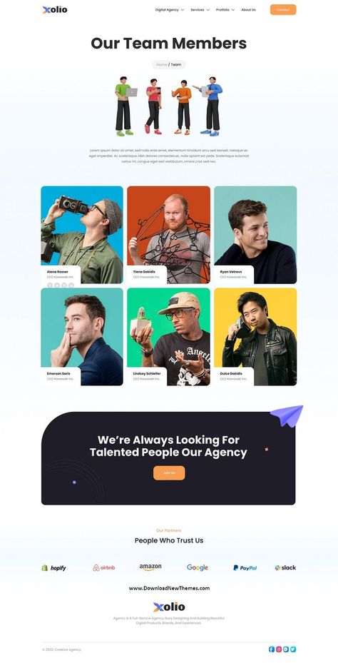 Xolio - Creative Agency Figma Template Contact Us Page Design, Personal Website Design, Figma Website, About Us Page Design, Website Planning, Website Design Inspiration Layout, Figma Template, Team Page, Modern Web Design