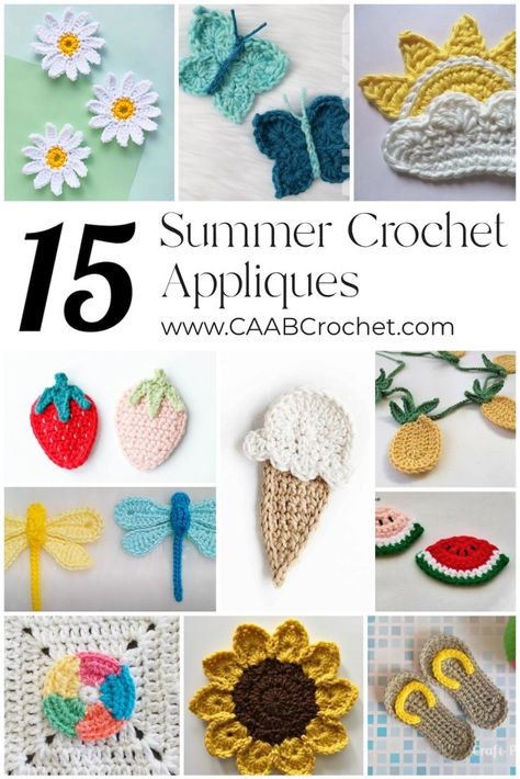 These summer crochet applique patterns will help you dress up all your projects for the sunshine season! Whether it's sunglasses, a sunflower, or a beach ball, you're sure to find an applique here to fit your summer theme! Round Up from Cute As A Button Crochet & Craft Easy Crochet Applique, Applique Patterns Free, Crochet Applique Patterns, Panda Applique, Evil Eye Crochet, Eye Crochet, Crochet Flamingo, Crochet Sloth, Crochet Applique Patterns Free