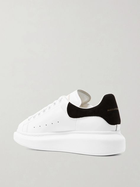 Find ALEXANDER MCQUEEN Suede-trimmed Leather Exaggerated-sole Sneakers on Editorialist. Alexander Mc Queen's signature sneakers have been a success since they were first released in 2016 - we've seen so many iterations, and they always sell out fast. Trimmed with a contrasting black suede heel tab, this white pair is made from smooth leather and set on the instantly recognizable chunky rubber sole. We like how unexpectedly chic they look with a slim-fitting suit. Chunky White Sneakers, White Chunky Sneakers, Bata Shoes, Sneakers Outfit Men, Alexander Mcqueen Sneakers, Mcqueen Sneakers, Mc Queen, Alexander Mcqueen Shoes, Denim Sneakers