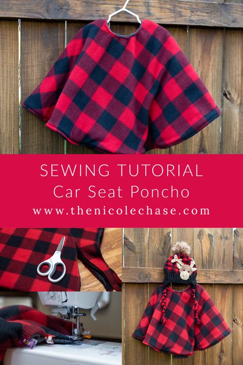 Landon's Car Seat Poncho - Sewing Tutorial — Nicole Chase Free Sew Craft DIY Coat Alternative Carseat Baby Toddler Kids Child Car Seat Poncho Pattern, Carseat Poncho Pattern, Kids Poncho Pattern, Cape Bebe, Poncho Pattern Sewing, Toddler Poncho, Car Seat Poncho, Baby Poncho, Fleece Poncho