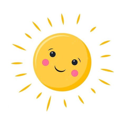 Sun With A Face, Simple Vector Illustration, Sun Drawing, Cartoon Sun, Sun Illustration, Summer Clipart, Cute Sun, Childrens Books Illustrations, Picture Illustration