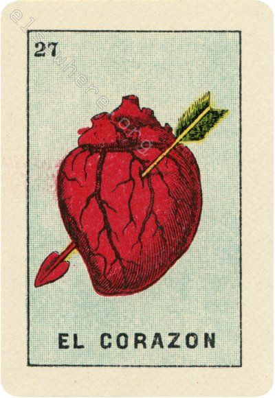 27 - El Corazon | Clemente Jacques, Series 1, ca. 1920s | Loteria Collection | Communications From Elsewhere Idk Pictures, Vintage Wall Collage, Loteria Art, Keri Smith, Loteria Cards, Mexican Culture Art, Wall Collage Kit, Mexico Art, Dorm Posters