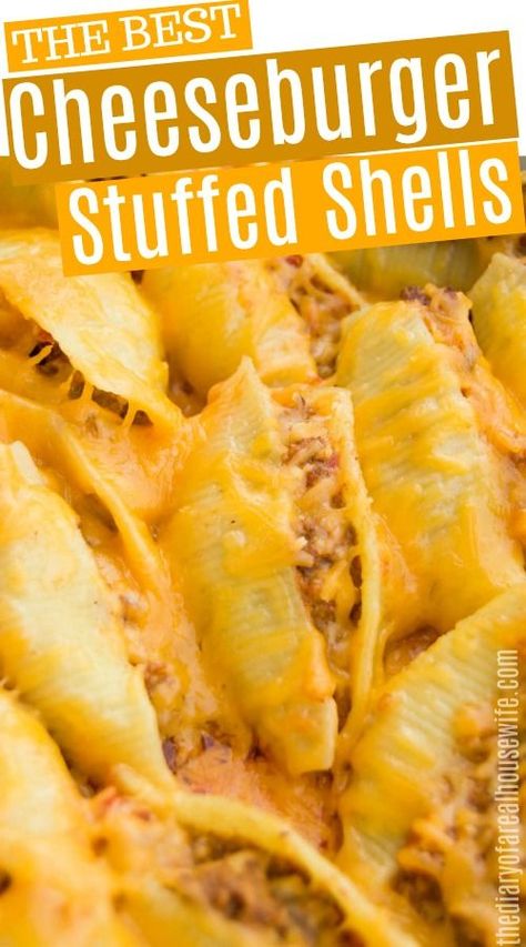 Ground Beef Recipes Jumbo Shells, Bacon Cheeseburger Stuffed Shells, Ground Beef Jumbo Shells, Stuffed Shells With Cream Cheese, Big Stuffed Shells Recipes, Recipes With Jumbo Pasta Shells, Jumbo Pasta Shell Recipes Ground Beef, Jumbo Shell Pasta Recipes, Jumbo Shells Recipe Beef