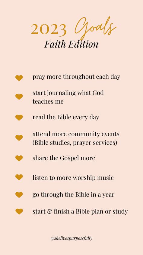 As the New Year is quickly approaching, on the She Lives Purposefully podcast Megan is talking about 5 faith based new year's goals that you can start TODAY. Setting goals for your spiritual life can be motivating and fulfilling. Get inspired with Megan today as she encourages you to think through practical spiritual goals that can propel you into the New Year. Bible verses, Bible study, Christian encouragement, Christian living, that Christian girl 2024 Spiritual Goals, Spiritual Goals For 2024, Spiritual Goals List, Christian 2025 Goals, 2024 Christian Goals, Christian Goals For 2023, Christian Goals For The New Year, Christian New Year Resolution, 2025 New Year Resolution