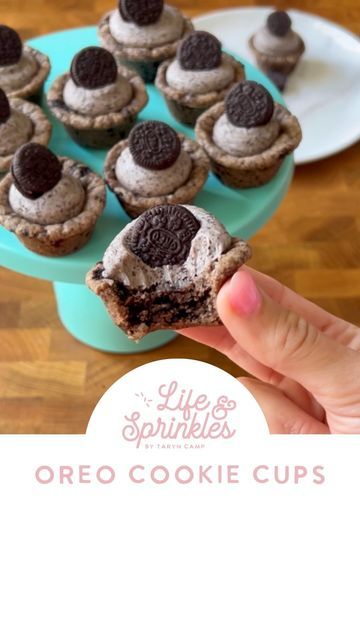 Taryn Camp I Food Creator on Instagram: "Easy Oreo Cookie Cups! These are larger cookies so cut them in half. They come out the easiest when you don’t overstuff them…they should just twist right out! Be sure to fully bake them and let them cool completely. I also use a baking spray to coat the mini muffin pan (one with flour.) Frosting- 2 sticks butter, softened 4 c powdered sugar 3/4 c crushed oreos (Oreo crumbs) 1 tsp vanilla 4-5 tbsp heavy cream or milk #oreo #oreos #cookiesncream #cookie Oreo Cookie Cups, Flour Frosting, Oreo Ideas, Artichoke Chicken, Crushed Oreos, Mini Muffin Pan, Cookies N Cream Cookies, Oreo Cookie, Cookie Cups