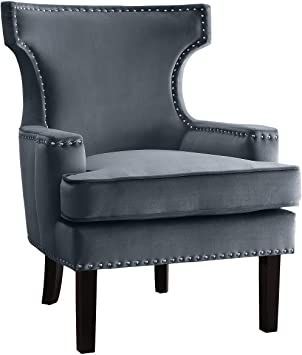 Lexicon Orsina Accent Chair, Gray Grey Accent Chair, Velvet Lounge Chair, Contemporary Accent Chair, Velvet Accent Chair, Velvet Accents, Accent Arm Chairs, Seat Cushion Covers, Nail Head, Velvet Armchair