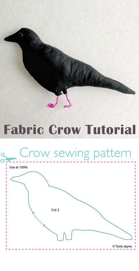 Fabric Crow Tutorial & Pattern Sew Bird Pattern Free, Crow Pattern Free, Fabric Birds Pattern Free, Crow Sewing Pattern Free, Crow Patterns Printable, Free Crow Pattern, Crow Sewing Pattern, Crow Applique Pattern, Crow Stuffed Animal Pattern