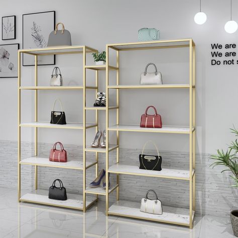 Bags Stand Ideas, Bag Stand Display, Luxury Bag Display, Bag Store Display, Free Standing Display, Shoe Store Design, Store Shelves Design, Handbag Display, Standing Display