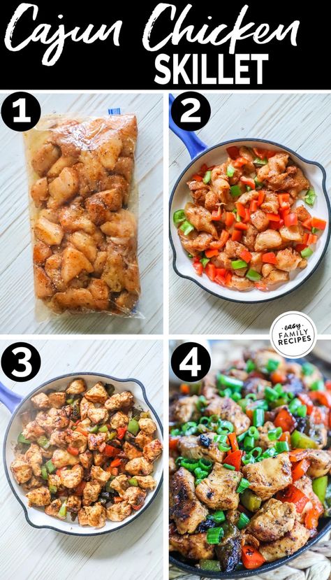 This is THE BEST Cajun Chicken Skillet! It is family friendly, loaded with tender chicken bites, sweet bell peppers, and bold Cajun spices. Tis dish comes together for a meal that's quick, easy, and bursting with flavor. Perfect for dinner or as a crowd-favorite appetizer. Cajun Chicken And Peppers, Cajun Chicken Breast, Cajun Spices, Chicken Skillet, Sweet Bell Peppers, Cajun Chicken, Chicken Bites, Favorite Appetizers, Tender Chicken