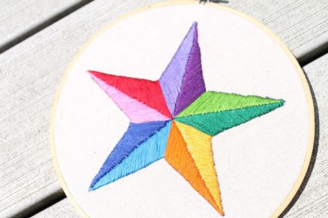 Satin Stitch Star - Catholic Sprouts French Knot Embroidery, Feather Stitch, Learn Embroidery, Embroidery Supplies, Simple Embroidery, Silk Ribbon Embroidery, Needle Work, Hand Embroidery Stitches, Satin Stitch