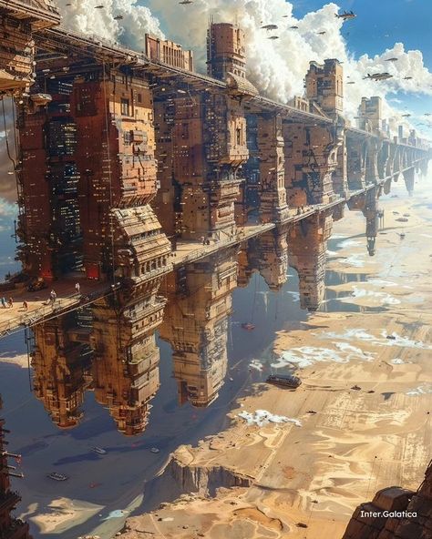 Fred Roma (@inter.galatica) • Photos et vidéos Instagram Futuristic City Landscape, Impossible Architecture, Scifi City, Traveller Rpg, Sci Fi City, Sci Fi Environment, Fantasy Background, Architecture Design Drawing, Alien Concept Art