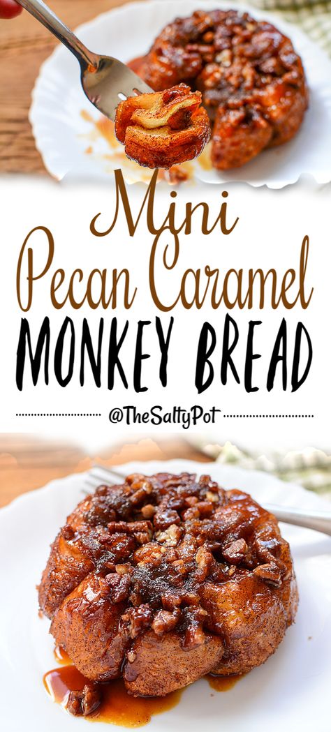 MINI PECAN CARAMEL MONKEY BREAD DESSERTS Mini Monkey Bread, Caramel Monkey Bread, Pecan Monkey Bread, Bread Desserts, Easy Monkey Bread, Christmas Brunch Recipes, Brunch Items, Diy Easy Recipes, Easy Brunch Recipes